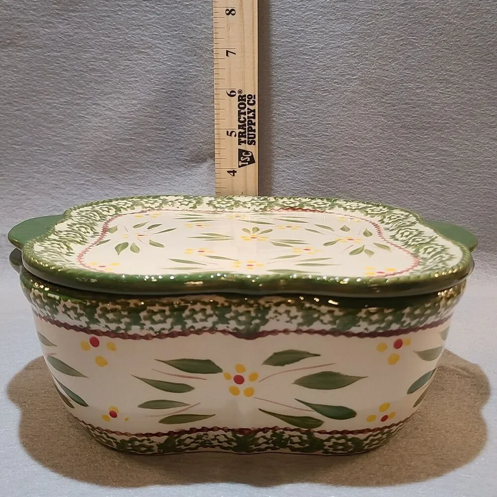 Temptations by Tara Green Floral Ruffled Edge Bowl With 2 Lids Never Used